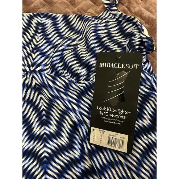 MIRACLESUIT Size 14 Hypnotique Kami Tankini Top Blue White Swimwear Slimming NEW - Picture 5 of 6